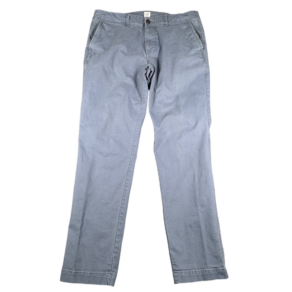 Gap Slim Chino Pants Mens 35x32 Light Blue Flat Front Pockets Belt Loops Uniform